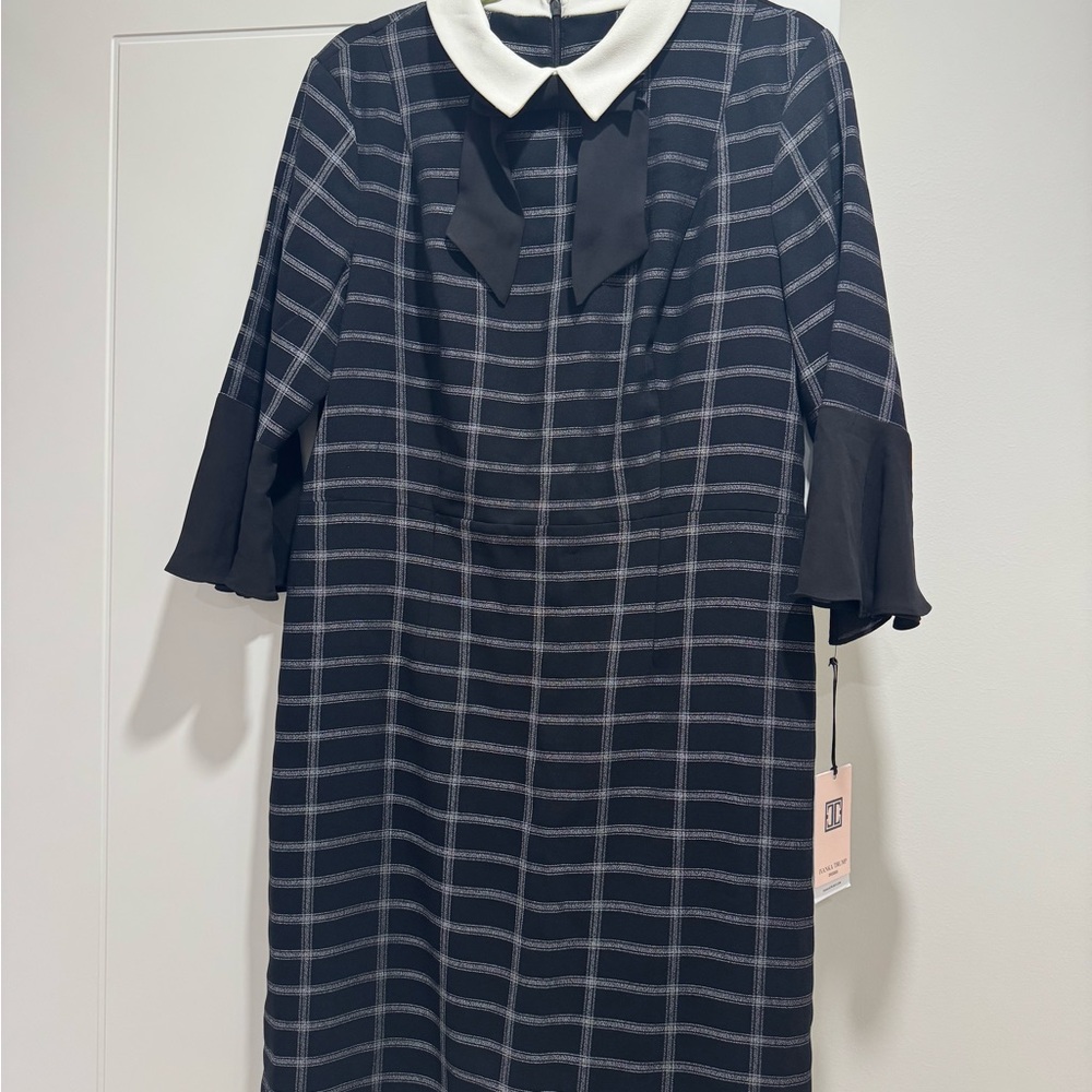 Ivanka Trump Black and White Plaid Long Sleeve Dress